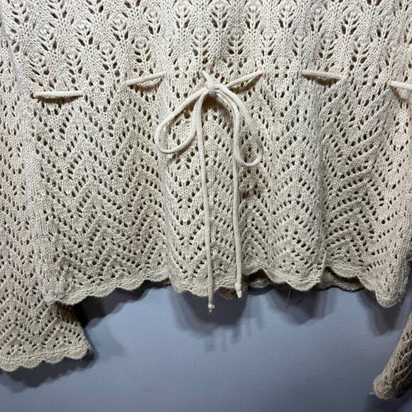 VTG 90s Lee Jeans Sweater Cream Acrylic Crocheted Boho Hippie Coquette Knit PM - Picture 2 of 6